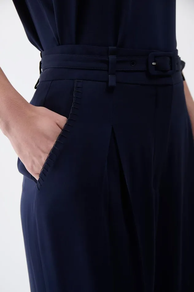 Women Pants Gabriela Hearst Maura Pant In Navy Silk Crepe