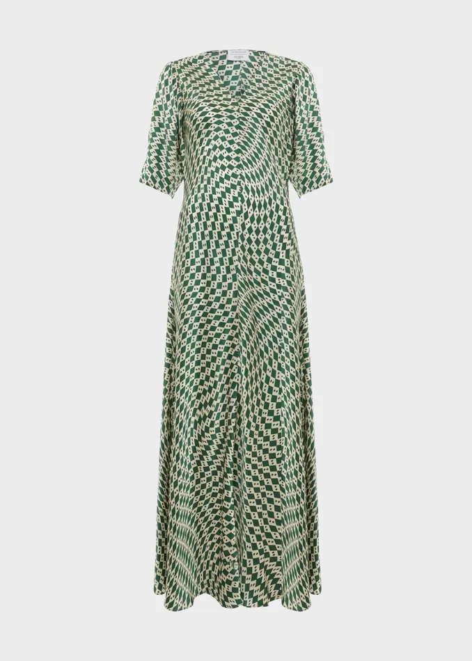Women Parcevall Silk Dress Green Cream Hobbs Dresses and Jumpsuits