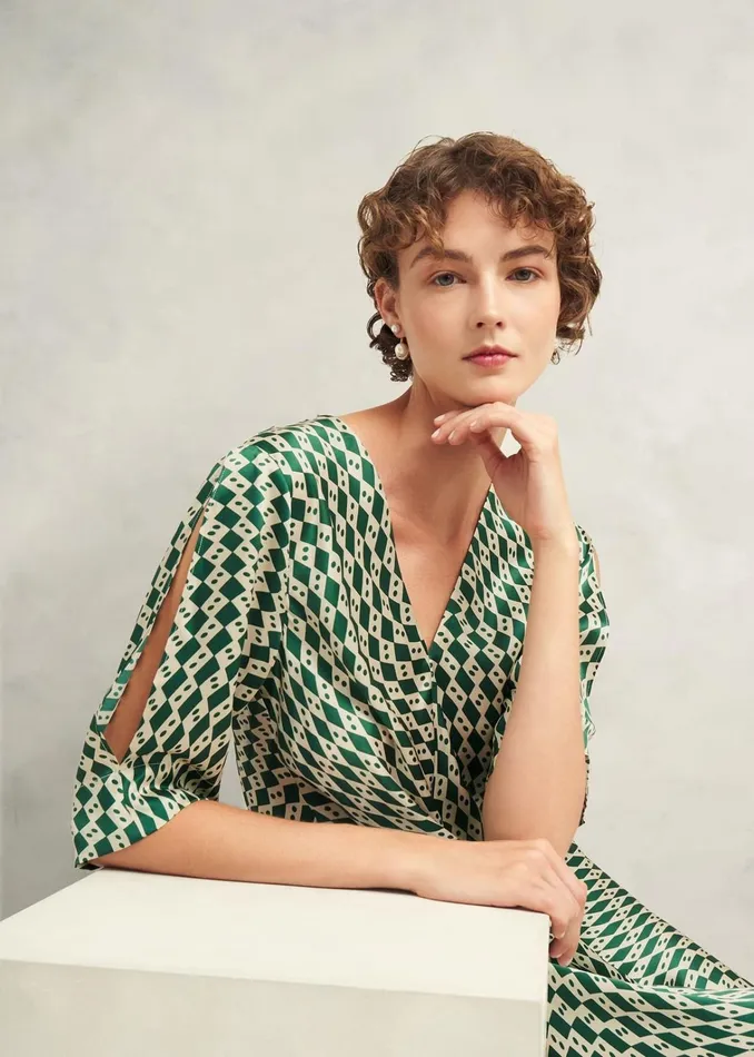 Women Parcevall Silk Dress Green Cream Hobbs Dresses and Jumpsuits