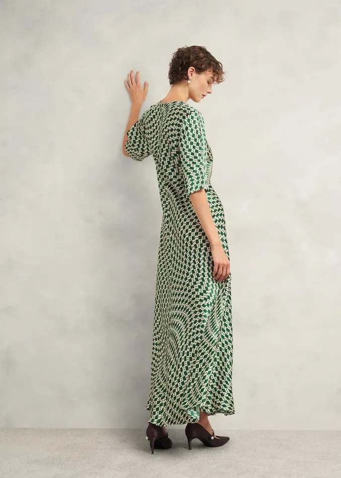 Women Parcevall Silk Dress Green Cream Hobbs Dresses and Jumpsuits