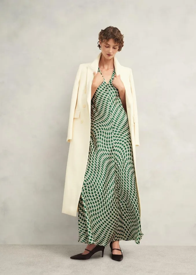Women Parcevall Silk Dress Green Cream Hobbs Dresses and Jumpsuits