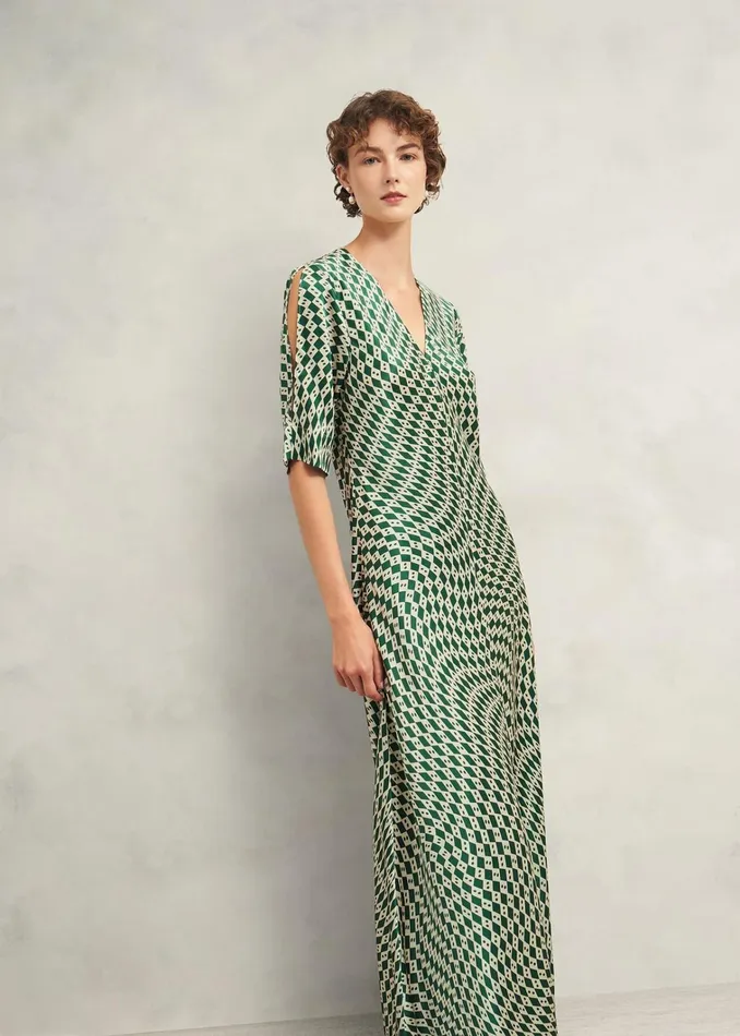 Women Parcevall Silk Dress Green Cream Hobbs Dresses and Jumpsuits