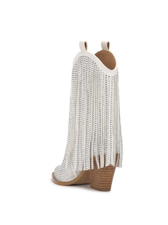 Women Paredisa Fringe Bootie In White Jessica Simpson Boots and Booties