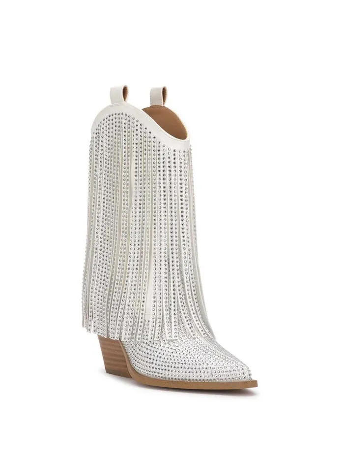 Women Paredisa Fringe Bootie In White Jessica Simpson Boots and Booties
