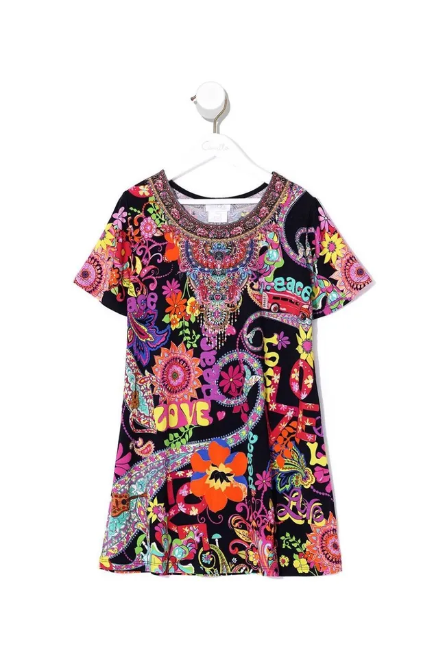 Women Party Dresses Camilla Kids Tshirt Dress With Flare Hem Peace Love And Hair
