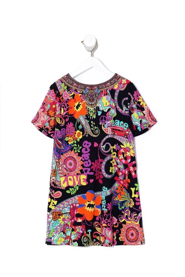 Women Party Dresses Camilla Kids Tshirt Dress With Flare Hem Peace Love And Hair