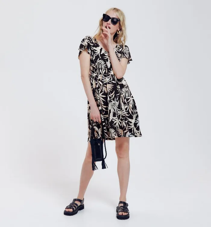 Women Patterned Dress 8211 Black Print Promod Dresses Women Patterned Dress 8211 Black Print Promod Dresses