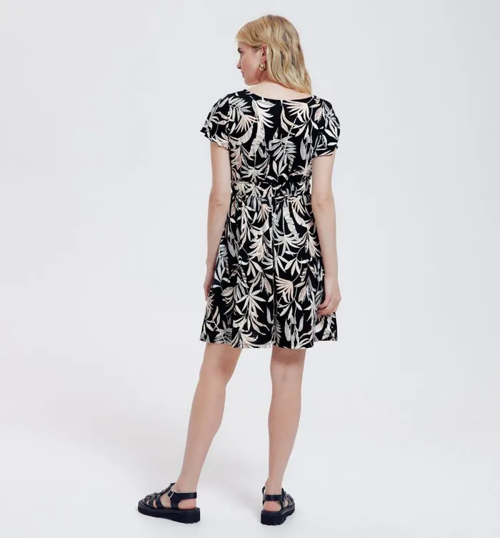 Women Patterned Dress 8211 Black Print Promod Dresses Women Patterned Dress 8211 Black Print Promod Dresses