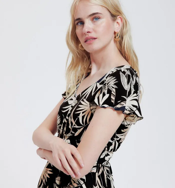 Women Patterned Dress 8211 Black Print Promod Dresses Women Patterned Dress 8211 Black Print Promod Dresses