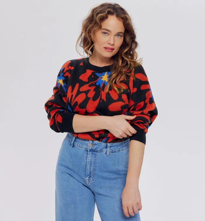 Women Patterned Jumper 8211 Navy Blue Print Promod Jumpers And Cardigans