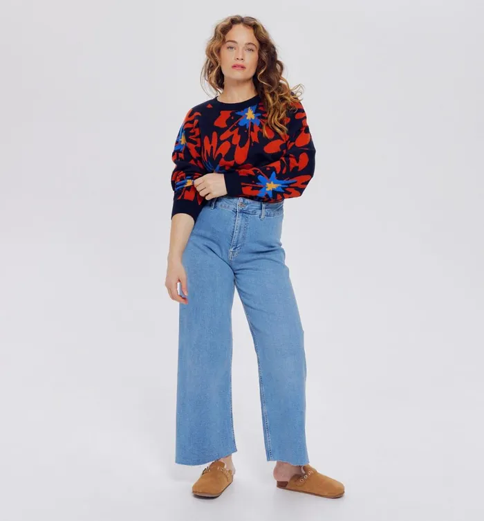 Women Patterned Jumper 8211 Navy Blue Print Promod Jumpers And Cardigans