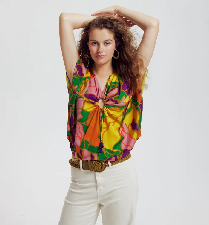 Women Patterned Satin Blouse 8211 Multicolour Print Promod Shirts And Tunics