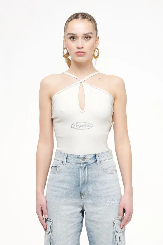 Women Pegador Bodysuits Santos Rib Neckholder Bodysuit Vintage Washed Angels Cream