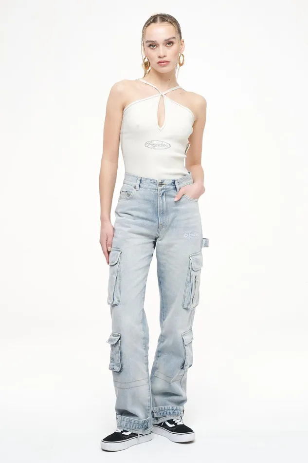 Women Pegador Bodysuits Santos Rib Neckholder Bodysuit Vintage Washed Angels Cream