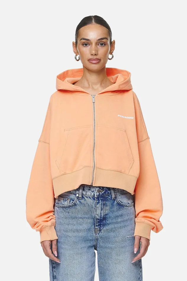 Women Pegador Hoodies Marla Cropped Zip Hoodie Washed Apricot White Gum