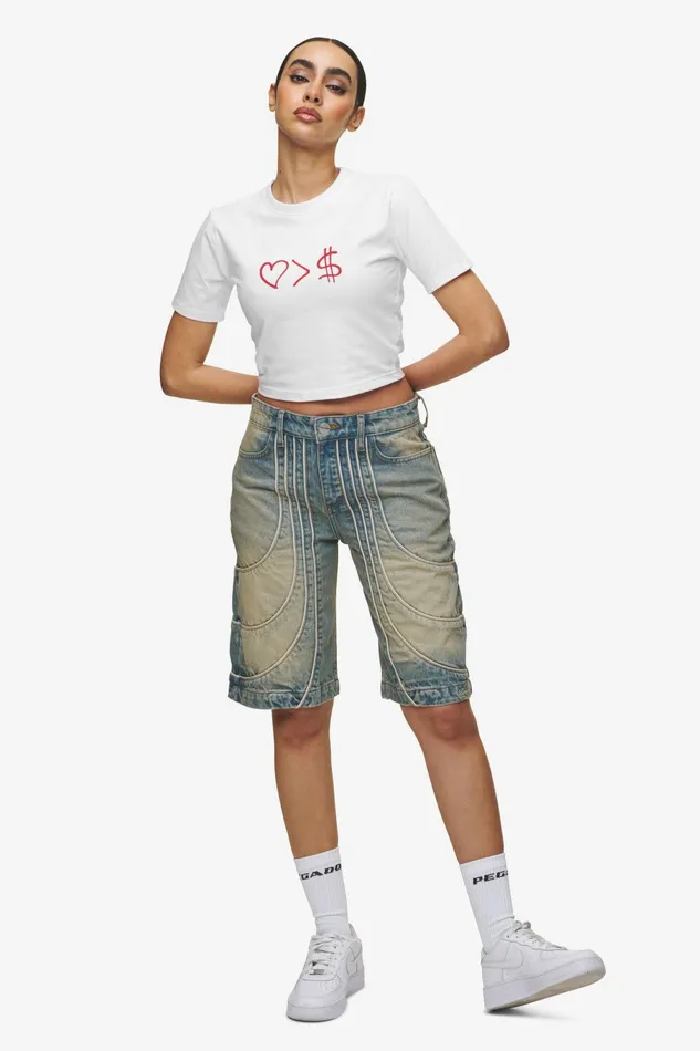 Women Pegador Tees Jayde Baby Tee White Red