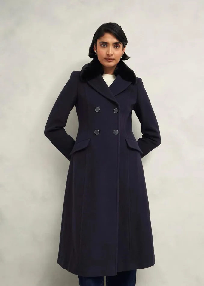 Women Petite Marlene Wool Blend Coat Navy Hobbs Coats and Jackets