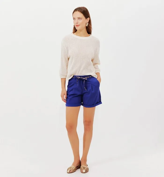 Women Pleat Shorts Belt 8211 Blue Promod Shorts