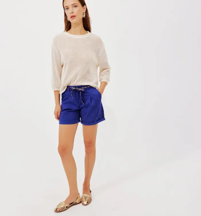 Women Pleat Shorts Belt 8211 Blue Promod Shorts Women Pleat Shorts Belt 8211 Blue Promod Shorts