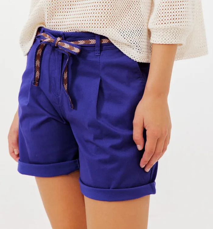 Women Pleat Shorts Belt 8211 Blue Promod Shorts Women Pleat Shorts Belt 8211 Blue Promod Shorts