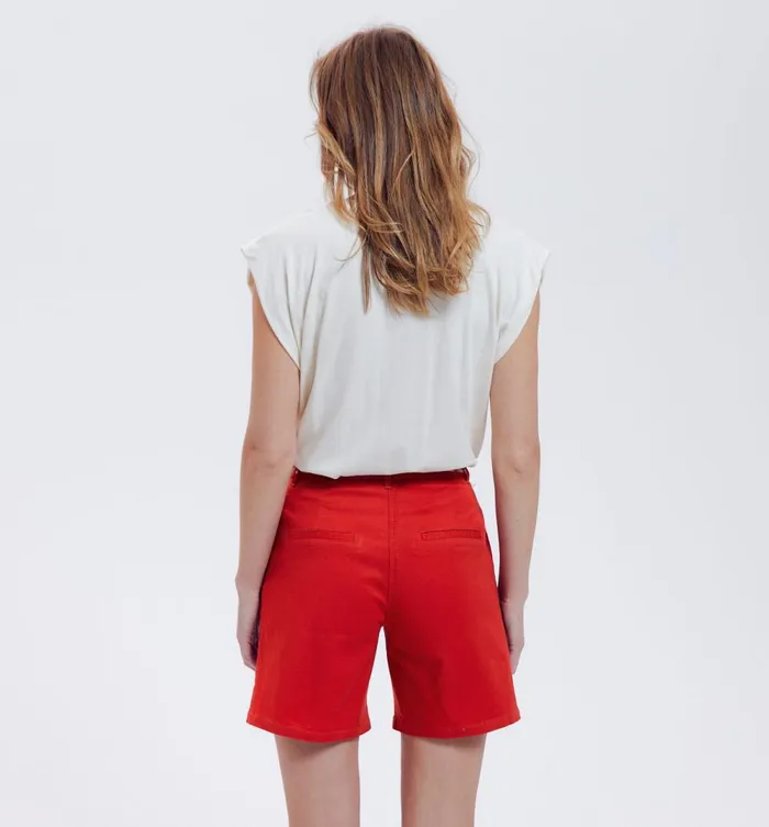 Women Pleat Shorts Belt 8211 Red Promod Shorts Women Pleat Shorts Belt 8211 Red Promod Shorts