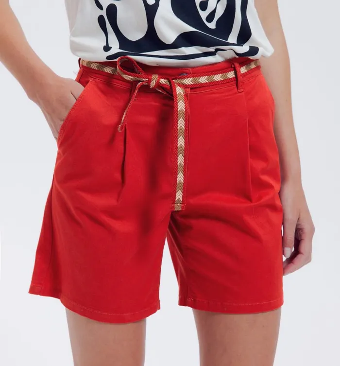 Women Pleat Shorts Belt 8211 Red Promod Shorts Women Pleat Shorts Belt 8211 Red Promod Shorts