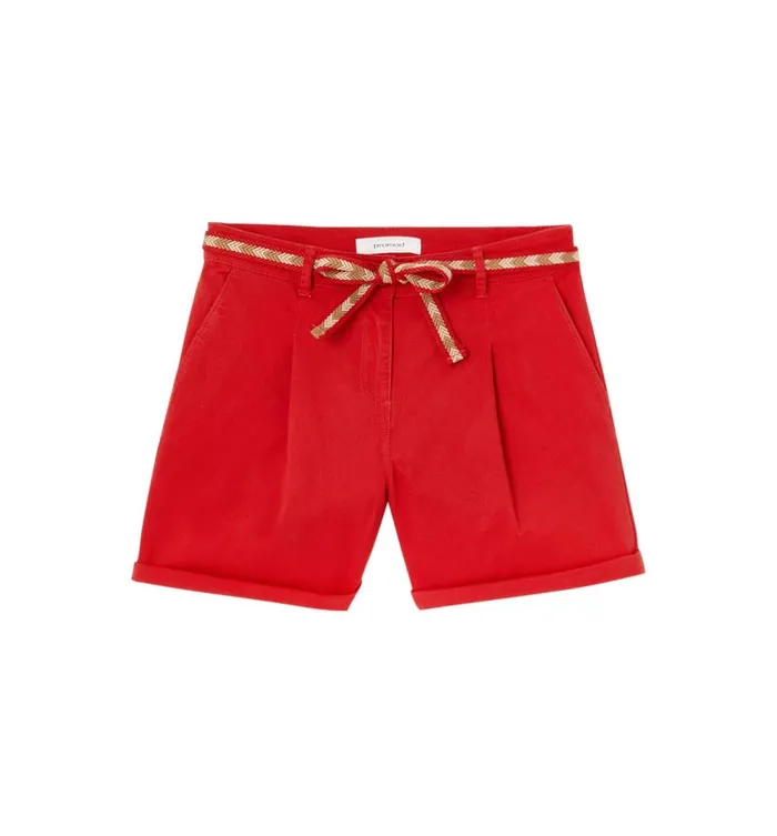 Women Pleat Shorts Belt 8211 Red Promod Shorts Women Pleat Shorts Belt 8211 Red Promod Shorts