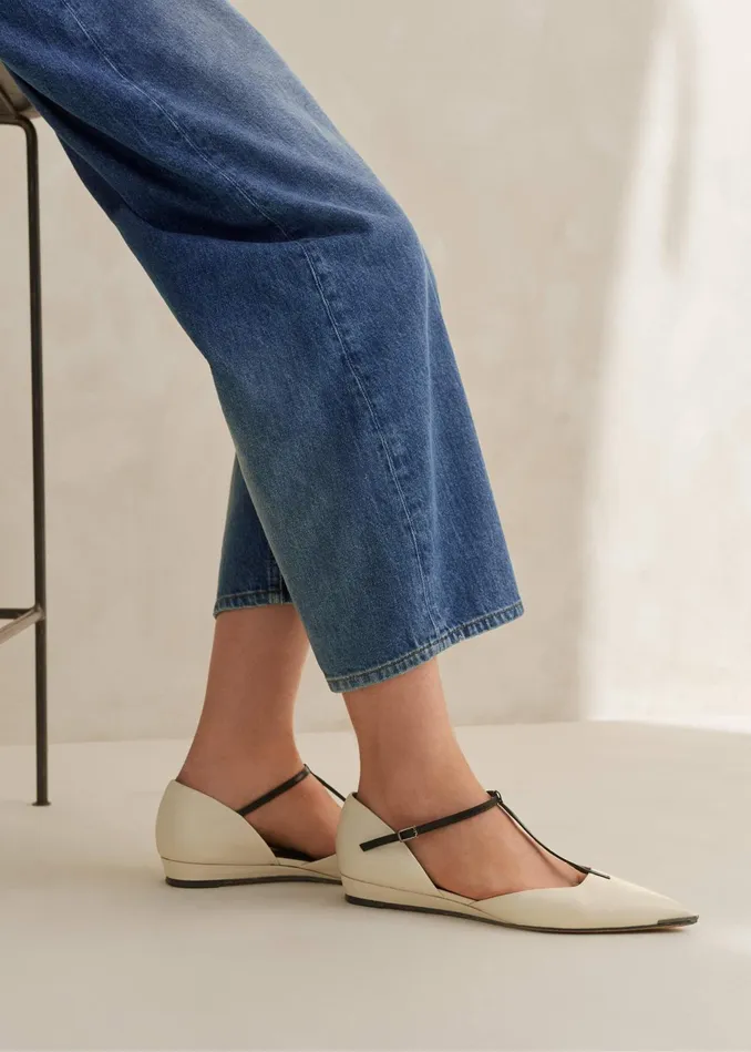 Women Pointy TBar Wedge Off Whiteblack MEEM
