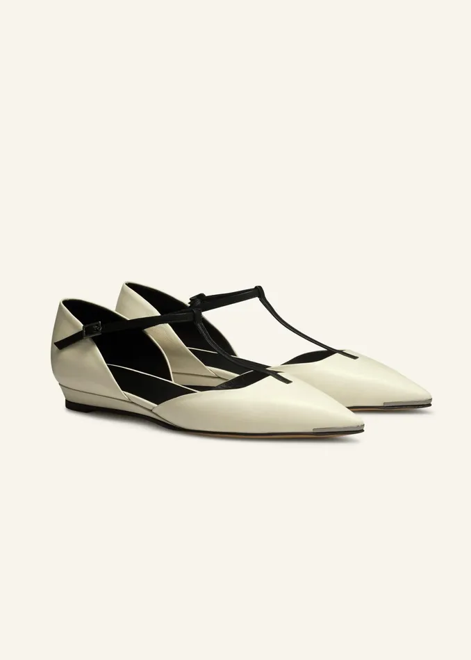 Women Pointy TBar Wedge Off Whiteblack MEEM