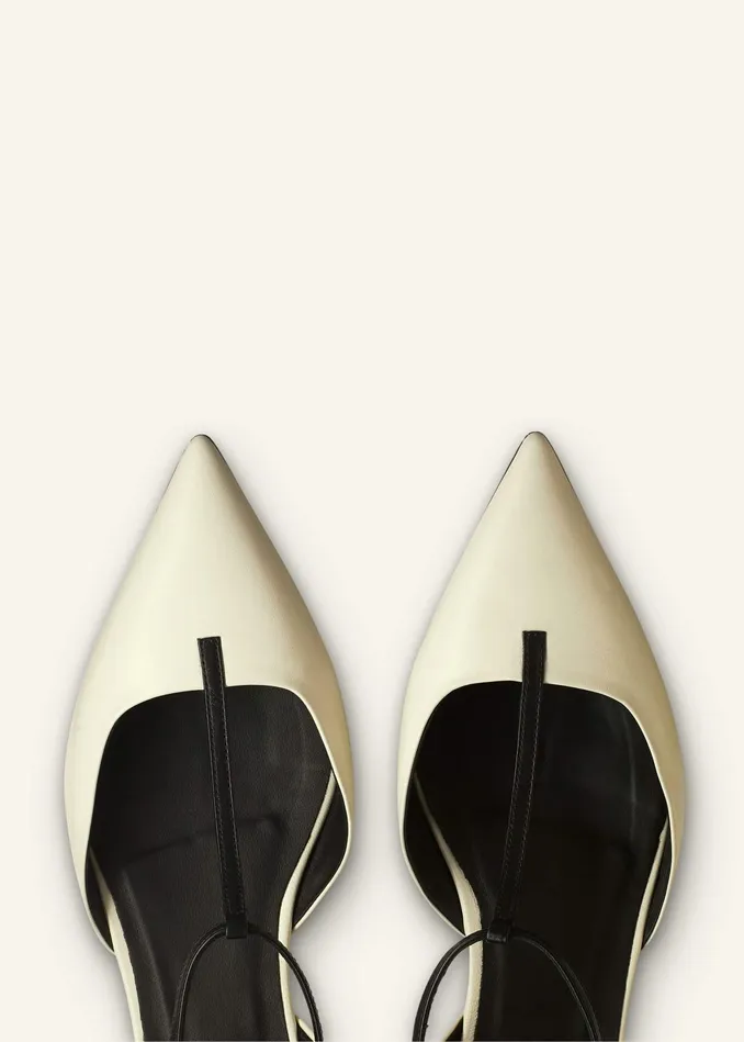 Women Pointy TBar Wedge Off Whiteblack MEEM