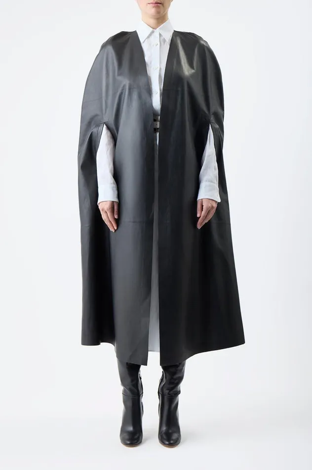 Women Ponchos and Capes Gabriela Hearst Lindlow Cape In Black Nappa Leather