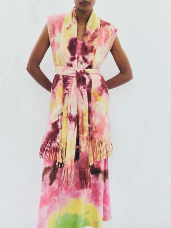 Women Ponchos and Capes Gabriela Hearst Teagan Knit Vest In Multi Tie Dye Cashmere