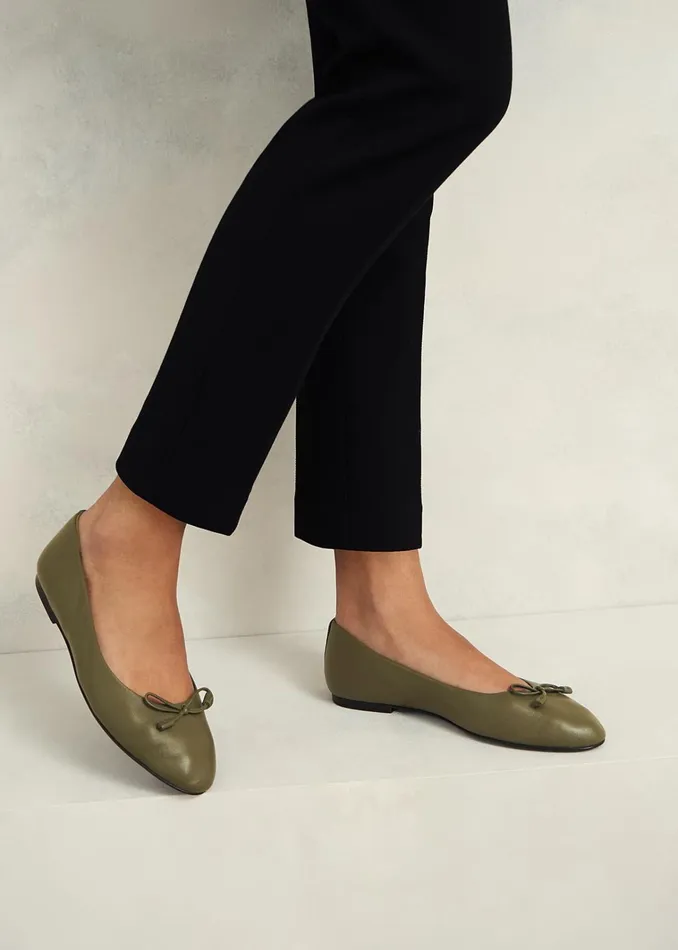 Women Priya Leather Ballerina Oregano Green Hobbs Flats