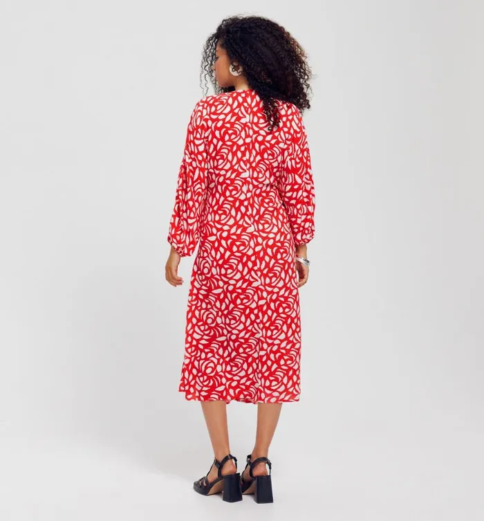Women PuffSleeved Dress 8211 Red Print Promod Dresses