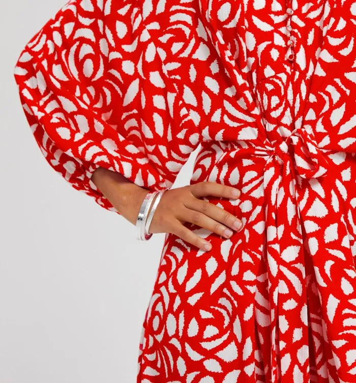 Women PuffSleeved Dress 8211 Red Print Promod Dresses
