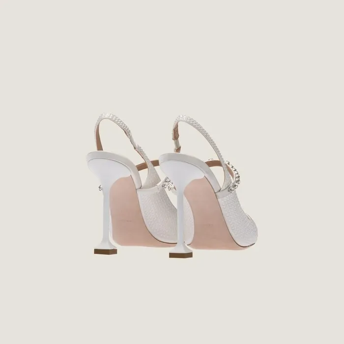 Women Pumps Miu Miu Satin Slingback Pumps With Crystals White