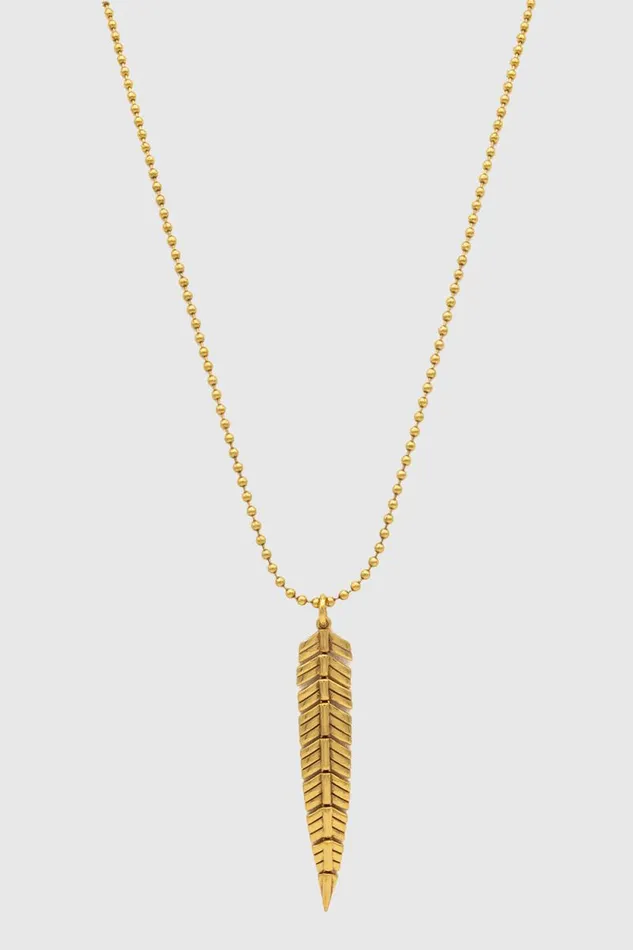 Women Rebecca Minkoff Jewelry Feather Pendant Necklace Warm Gold