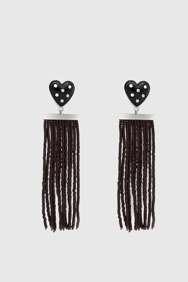 Women Rebecca Minkoff Jewelry Studded Heart Fringe Seed Bead Earrings