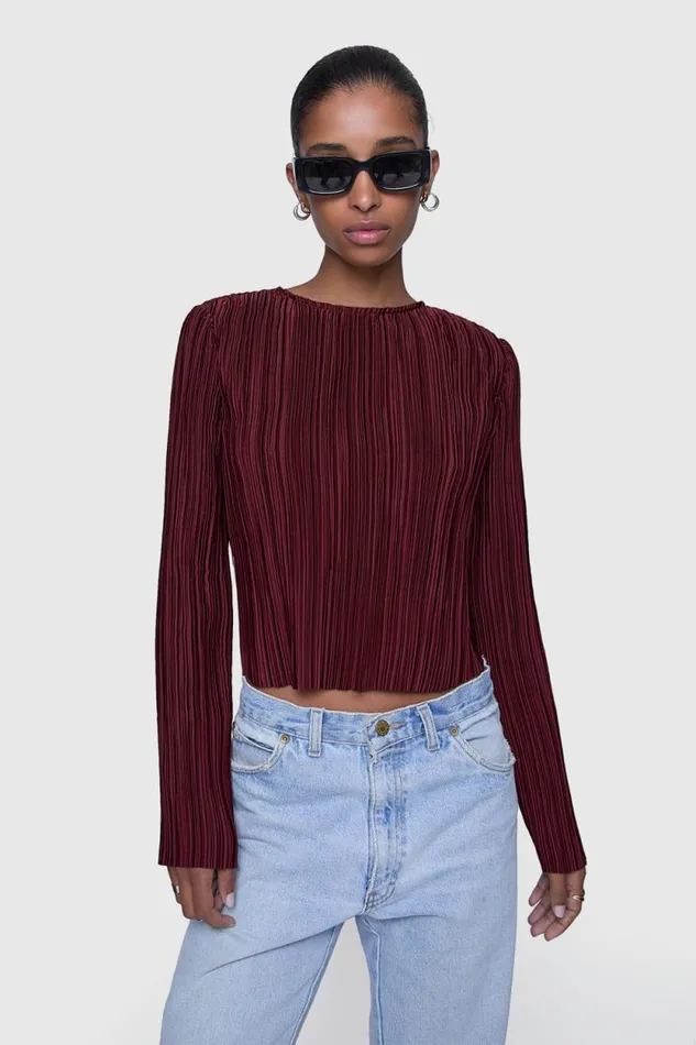Women Rebecca Minkoff Tops Calista Pleated Top Lacquer