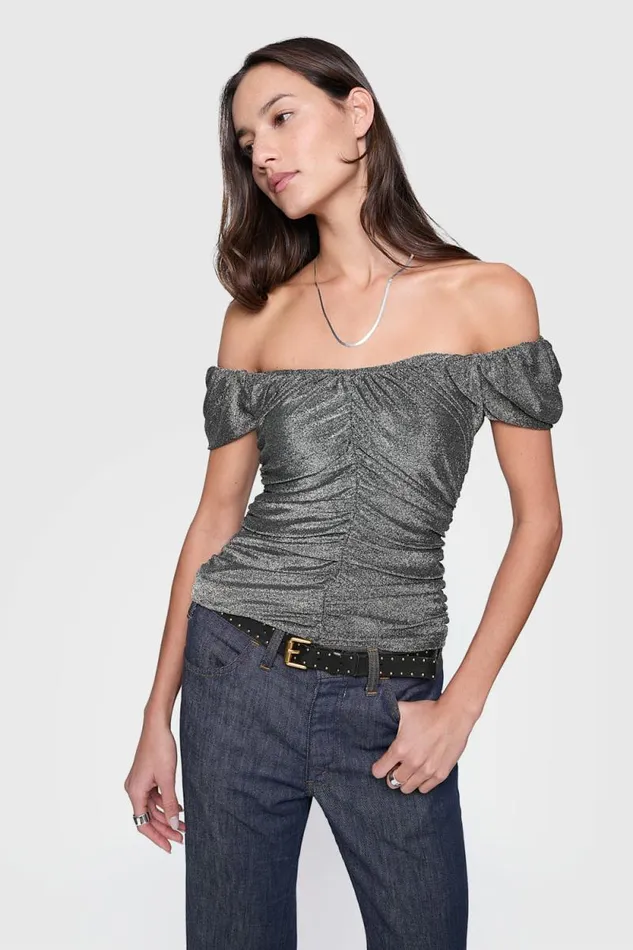 Women Rebecca Minkoff Tops Devin Off Shoulder Top Gunmetal