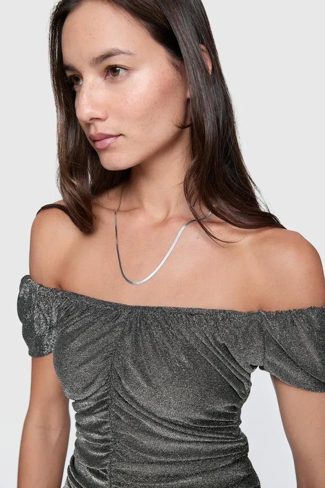 Women Rebecca Minkoff Tops Devin Off Shoulder Top Gunmetal Women Rebecca Minkoff Tops Devin Off Shoulder Top Gunmetal