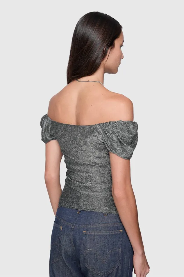 Women Rebecca Minkoff Tops Devin Off Shoulder Top Gunmetal Women Rebecca Minkoff Tops Devin Off Shoulder Top Gunmetal