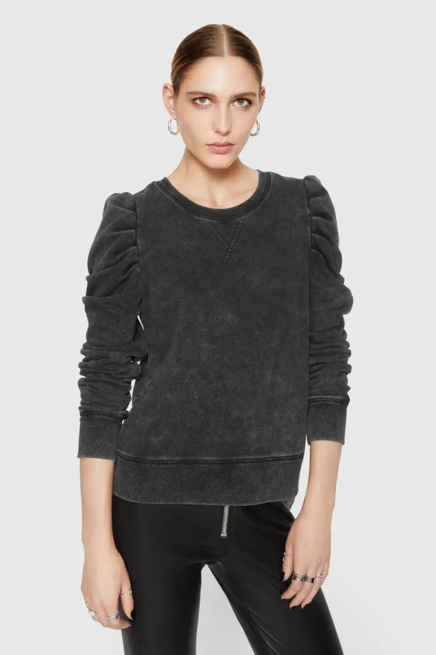 Women Rebecca Minkoff Tops Janine Sweatshirt Acid Wash Black