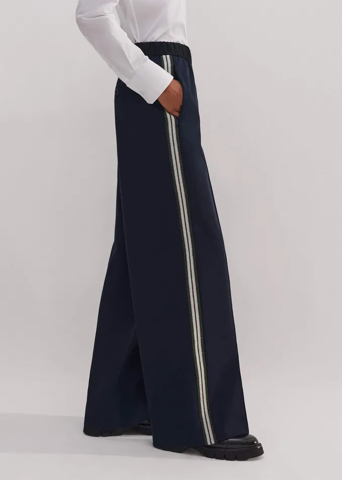Women Regular Length WideLeg Side Stripe Track Pant Navy MEEM