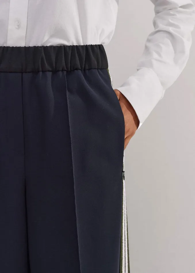 Women Regular Length WideLeg Side Stripe Track Pant Navy MEEM