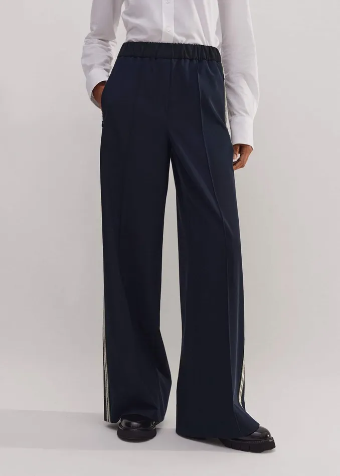Women Regular Length WideLeg Side Stripe Track Pant Navy MEEM