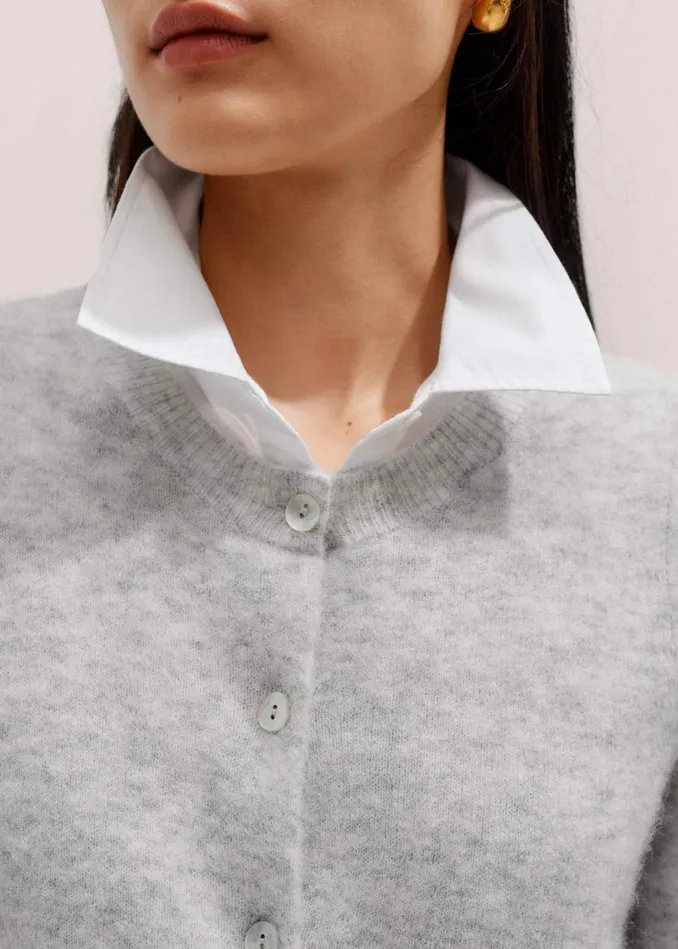 Women Responsible Alpaca Pouf Sleeve Cardi Tee Silver Grey Mlange MEEM