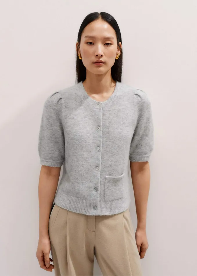 Women Responsible Alpaca Pouf Sleeve Cardi Tee Silver Grey Mlange MEEM