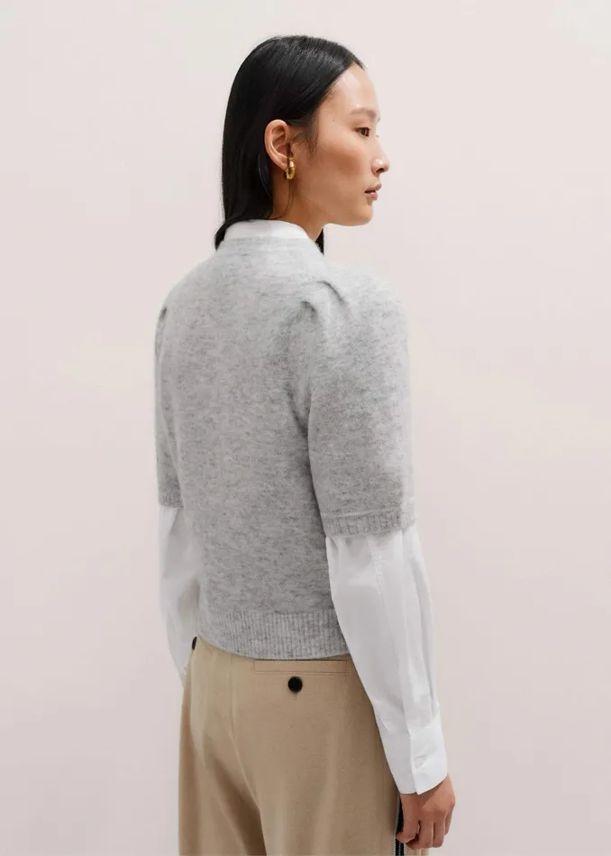 Women Responsible Alpaca Pouf Sleeve Cardi Tee Silver Grey Mlange MEEM