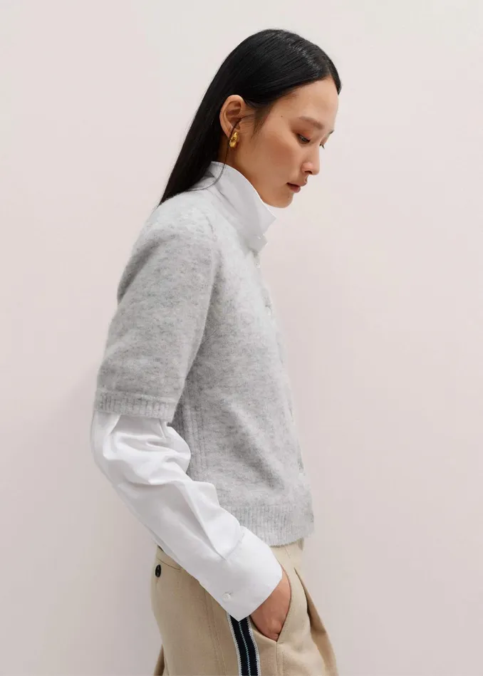 Women Responsible Alpaca Pouf Sleeve Cardi Tee Silver Grey Mlange MEEM